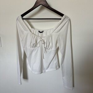 SHEIN White Long Sleeve Blouse with Front Tie